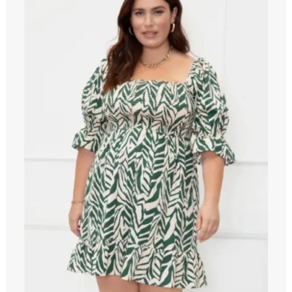 Eloquii Smocked Bodice Dress Sz 16 NWT Floral Midi Ruffle Hem Milkmaid - Picture 1 of 12